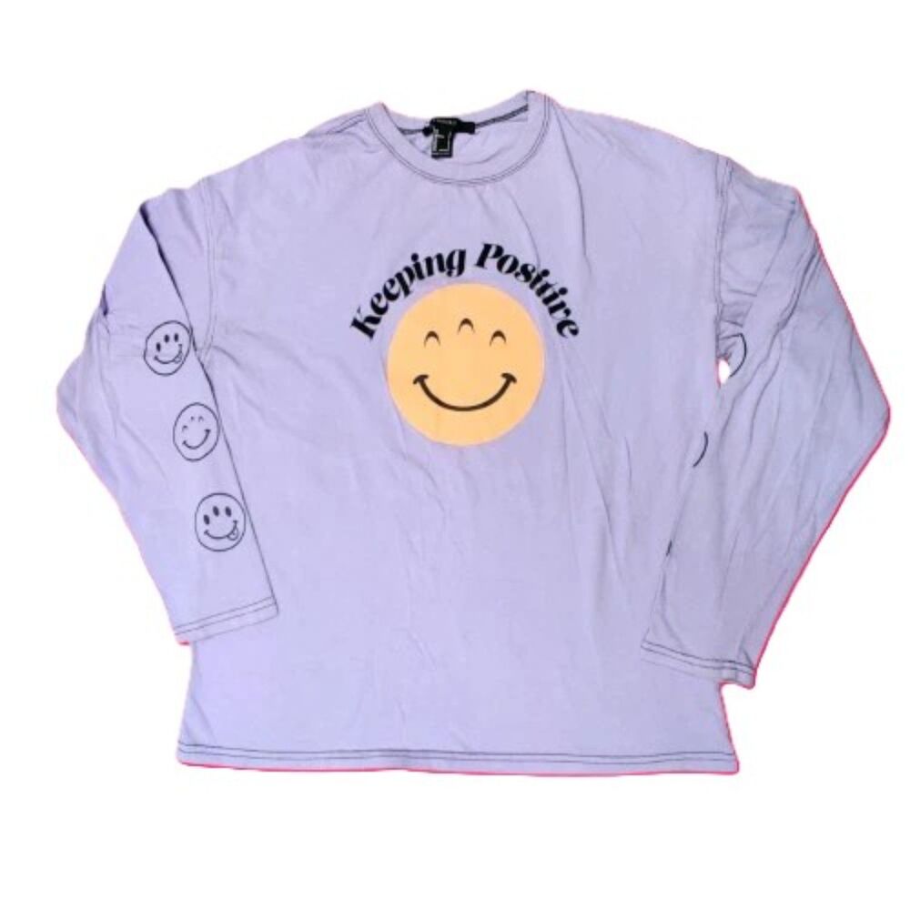 Forever 21 Lavender Smiley Face Keeping Positive Long Sleeve Graphic Tee Women S